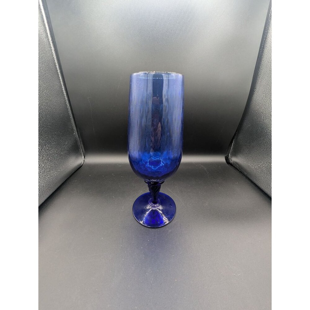 Vintage EMPOLI Italian Optic Art Glass Vase Cobalt Blue Twist Stem Footed 11” - Picture 10 of 14